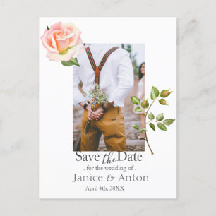 Blush Pink Botanical Save the Date Photo QR Code Postcard