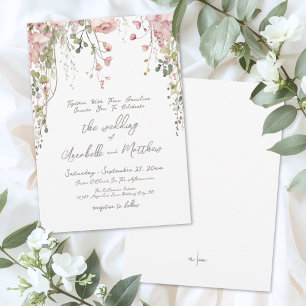 Blush Pink Botanical Watercolor Wildflower Wedding Invitation