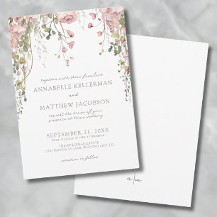 Blush Pink Botanical Watercolor Wildflower Wedding Invitation