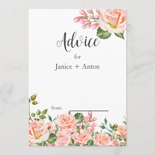Blush Pink Botanical Wedding  Advice Card (Front)