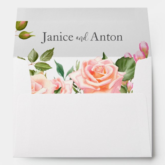 Blush Pink Botanical Wedding Envelope (Back (Bottom))