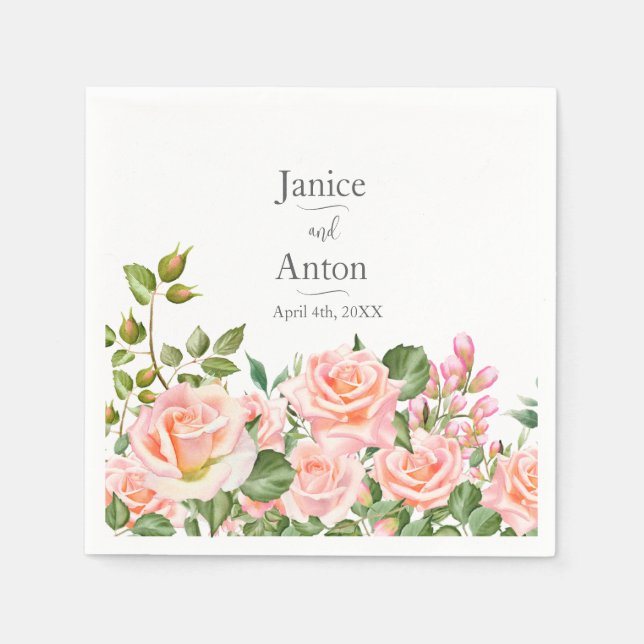 Blush Pink Botanical Wedding Napkin (Front)