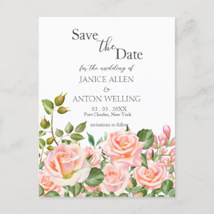 Blush Pink Botanical Wedding Save the Date Postcard