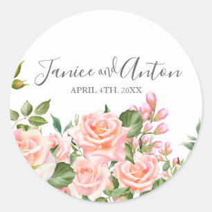 Blush Pink Botanical Wedding Script Classic Round Sticker