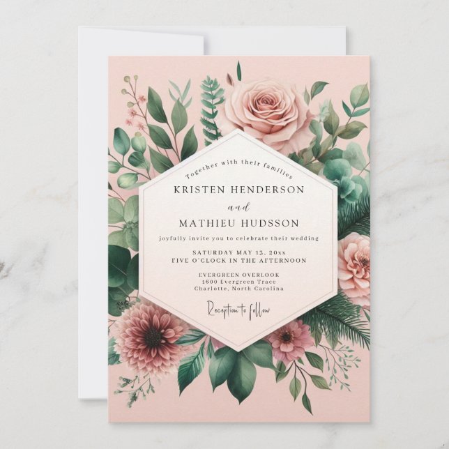 Blush Pink Botanical Whimsy Wedding Invitation (Front)