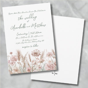 Blush Pink Botanical Wildflowers Boho Wedding Invitation