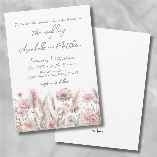 Blush Pink Botanical Wildflowers Boho Wedding Invitation (Blush Pink Botanical Wildflowers Boho Wedding Invitation)