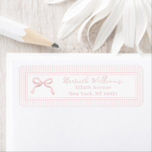 Blush Pink Bow and Stripes Border Return Address Label