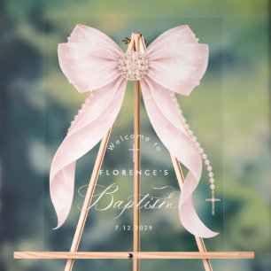 Blush pink Bow baby Girl Baptism Welcome Acrylic Sign