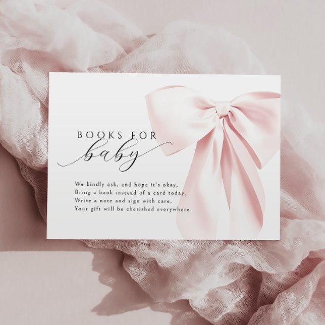 Blush Pink Bow Baby Shower Books for Baby  Enclosure Card (Creator Uploaded)