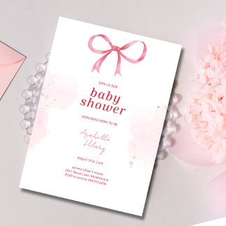 Blush Pink Bow Baby Shower Invitation