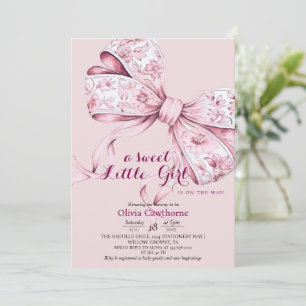 Blush Pink Bow Baby Shower Invitation