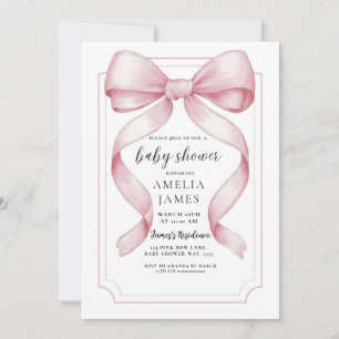 Blush Pink Bow Baby Shower Invitation Editable