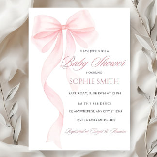 Blush Pink Bow Baby Shower Invitation Editable