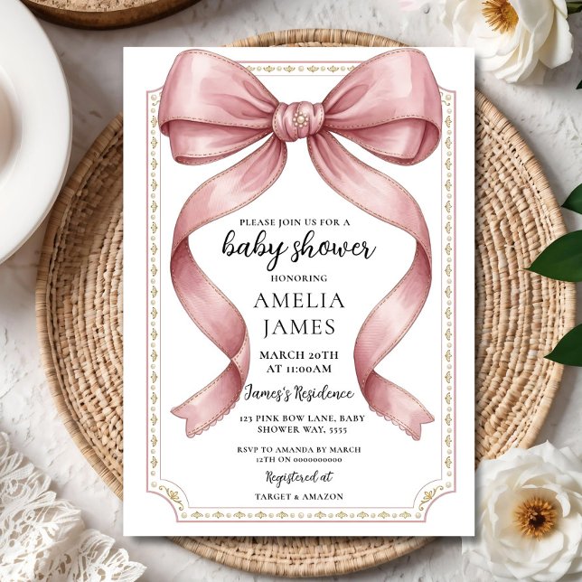 Blush Pink Bow Baby Shower Invitation Editable Ele (Creator Uploaded)