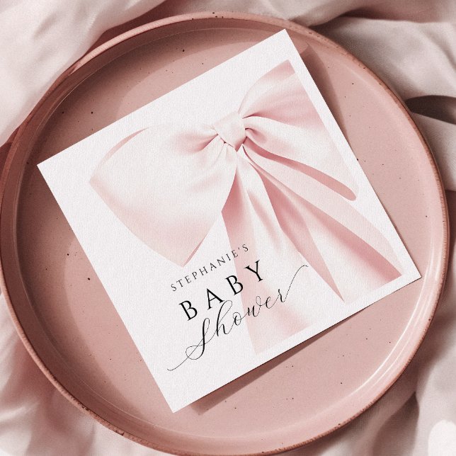 Blush Pink Bow Baby Shower Paper Napkins (Creator Uploaded)