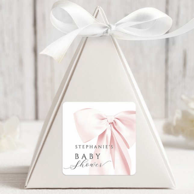 Blush Pink Bow Baby Shower  Square Sticker (Creator Uploaded)