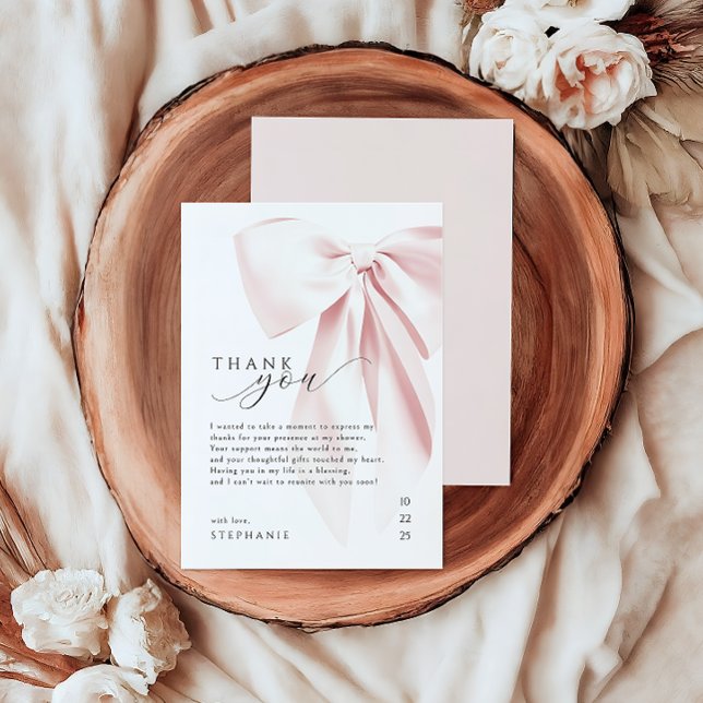 Blush Pink Bow Baby Shower Thank You Card  (Creator Uploaded)