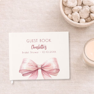 Blush pink bow beige cream Bridal Shower Guest Book