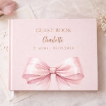 Blush pink bow birthday guest book<br><div class="desc">A blush pink background colour. Decorated with a large pink bow.  Personalise and add your name,  age.</div>
