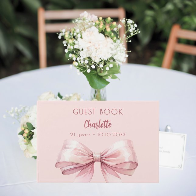 Blush pink bow birthday guest book (Creator Uploaded)