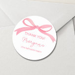 Blush Pink Bow Birthday Party Cute Classic Round Sticker<br><div class="desc">Add a sweet finishing touch to your celebration with our Blush Pink Bow Birthday Party Cute Classic Sticker. Featuring a lovely blush pink background and a charming bow design, these stickers are perfect for sealing invitations, decorating party favours, or personalising thank-you notes. The elegant and playful design adds a whimsical...</div>