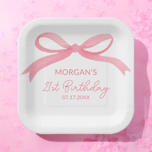 Blush Pink Bow Birthday Party Cute Name Paper Plate