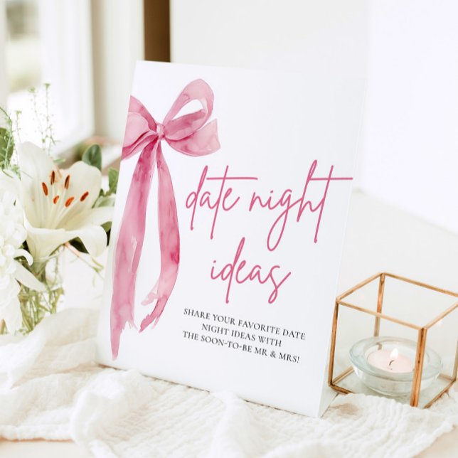 Blush Pink Bow Bridal Date Night Ideas Sign (Blush Pink Bow Bridal Date Night Ideas Sign)