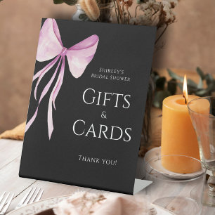 Blush Pink Bow Bridal Shower Gifts & Cards Pedestal Sign
