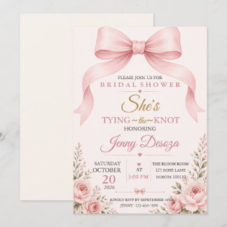 Blush Pink Bow Bridal Shower Invitation