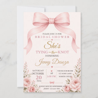 Blush Pink Bow Bridal Shower Invitation