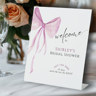 Blush Pink Bow Bridal Shower Welcome Pedestal Sign