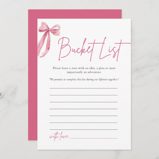 Blush Pink Bow Bucket List Bridal Shower Game Invitation (Front/Back)