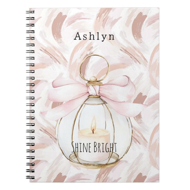Blush Pink Bow Candle Shine Bright Notebook (Front)