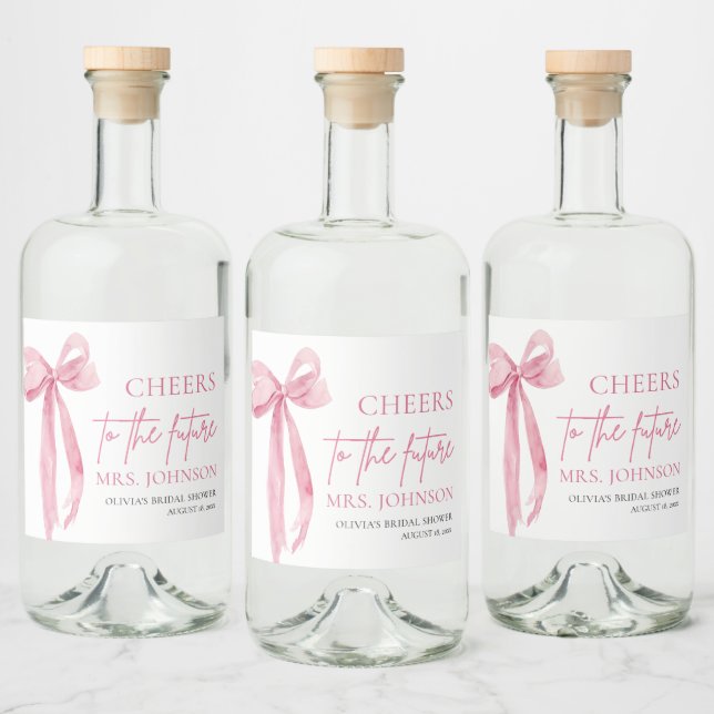 Blush Pink Bow Cheers To The Future Bridal Shower  Liquor Bottle Label (Bottles)