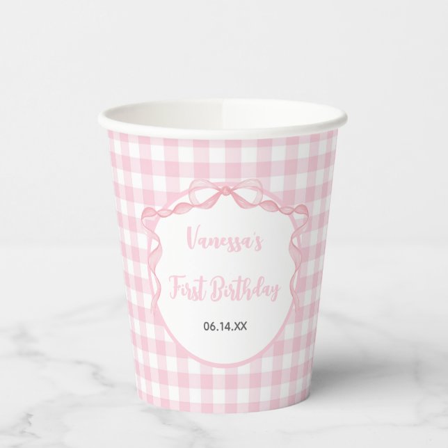 Blush Pink Bow Coquette 1st Birthday Paper cup (Left)