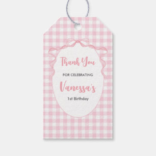 Blush Pink Bow Coquette 1st Birthday Thank You Gift Tags