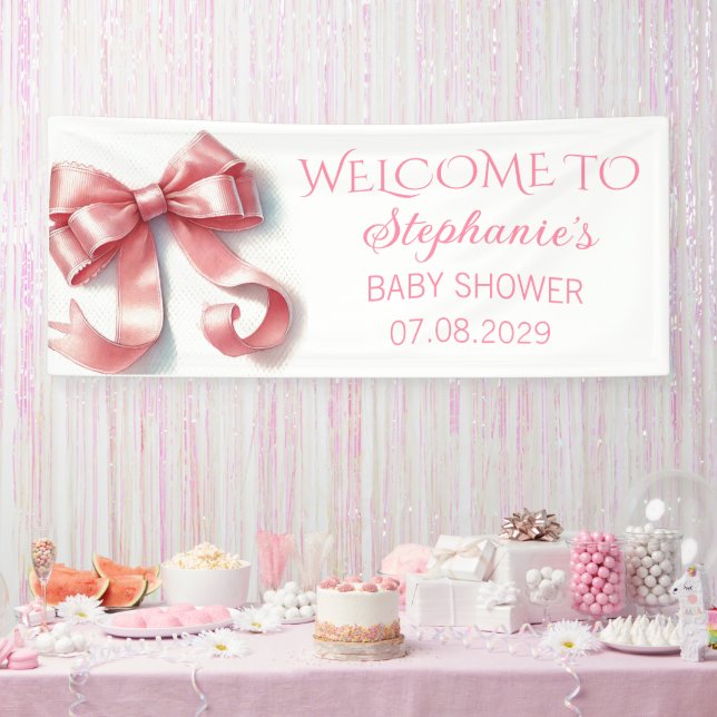 Blush Pink Bow Coquette Baby Shower Banner (Party)