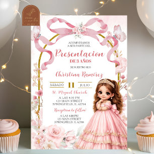 Blush Pink Bow Coquette Floral Girl Presentacion d Invitation