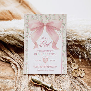 Blush Pink Bow Coquette Girl Baby Shower Invitation