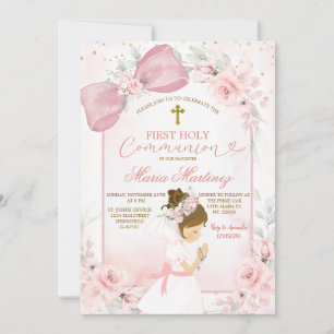 Blush Pink Bow Coquette Girl First Holy Communion Invitation