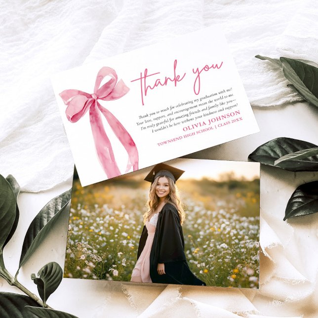 Blush Pink Bow  Coquette Graduation Thank You Card (Creator Uploaded)