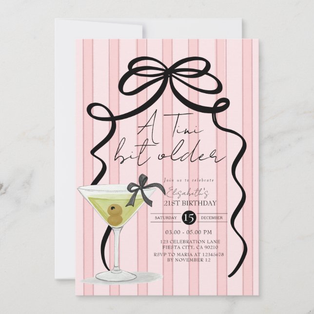 Blush Pink Bow Coquette Olive Martini Birthday Invitation (Front)