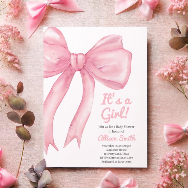 Blush Pink Bow Coquette Preppy Girl Baby Shower Invitation (Creator Uploaded)