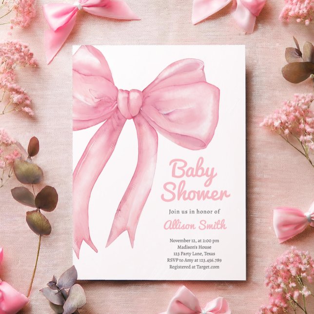 Blush Pink Bow Coquette Preppy Girl Baby Shower Invitation (Creator Uploaded)