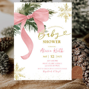 Blush Pink Bow Coquette Winter Baby Shower Invitation
