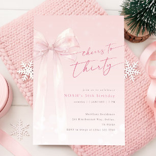 Blush Pink Bow Coquette Winter Girls 30th Birthday Invitation