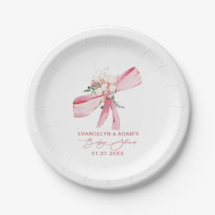 Blush Pink Bow Floral Baby Shower  Paper Plate
