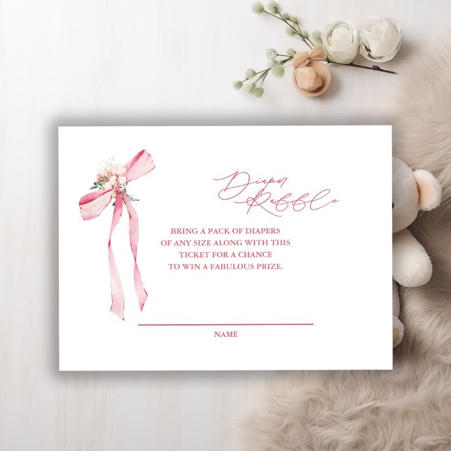 Blush Pink Bow Floral Diaper Raffle Baby Shower Enclosure Card (Creator Uploaded)