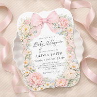 Blush Pink Bow Floral Girl Baby Shower